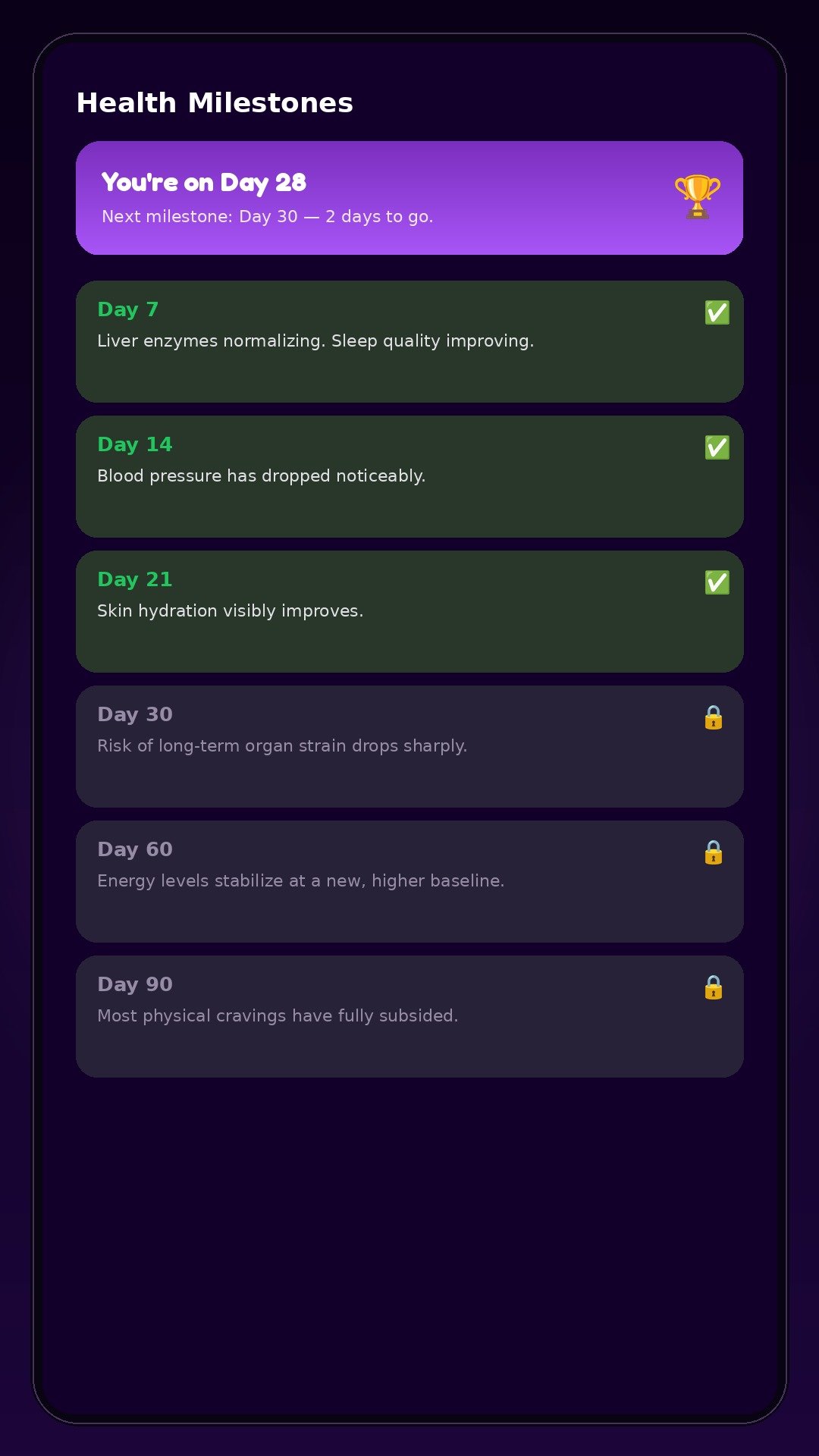 Health Milestones Screen